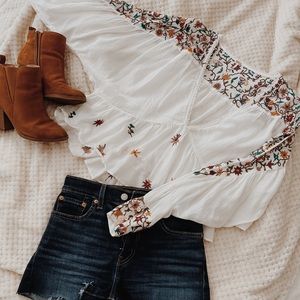 Free People Embroidered Flowy Top